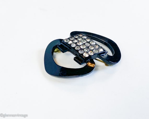 1930s Black Lucite & Rhinestone Brooch | 30s Blac… - image 5