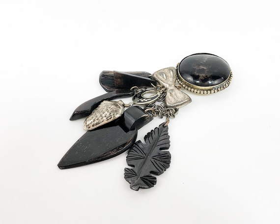 Sandra Burton | 1980s Black & Silver Dangle Brooc… - image 2