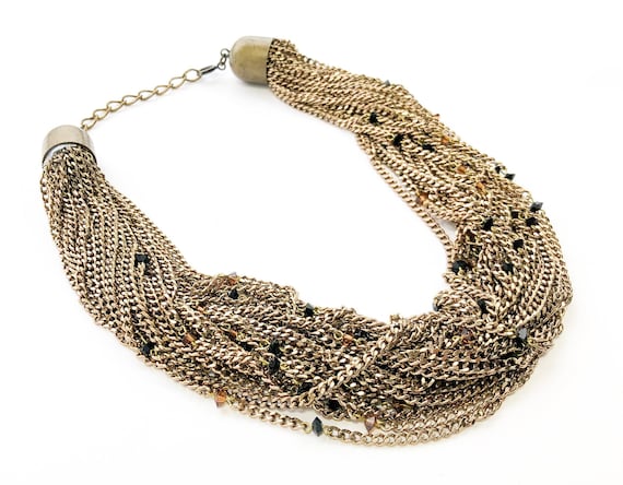 1980s Bronze Chains Necklace | 80s Bronze Multi-Ch