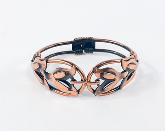 1950s Copper Clamper Bracelet | 50s Copper Flower Bracelet