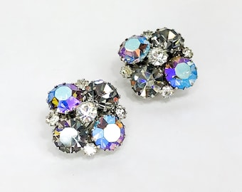 Weiss | 1950s Rhinestone Earrings | 50s Aurora Borealis Rhinestone Earrings | 50s Rhinestone Clip Earrings | Weiss