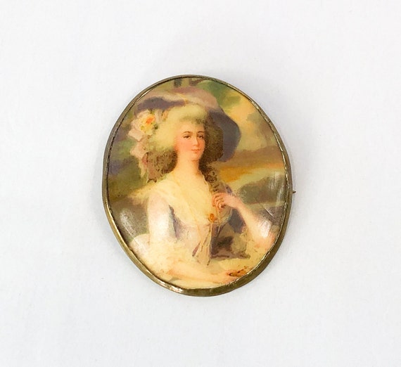 1900s Figural Cameo Brooch | Antique Celluloid Po… - image 1