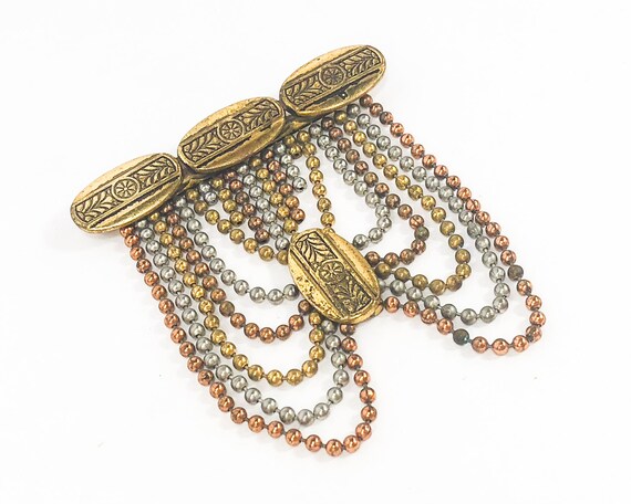 1930s Gold Bar Brooch | 30s Brass Chain Brooch | … - image 1