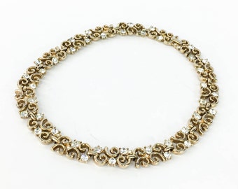 Trifari | 1950s Gold Rhinestone Choker | 50s Gold & Rhinestone Necklace | Trifari