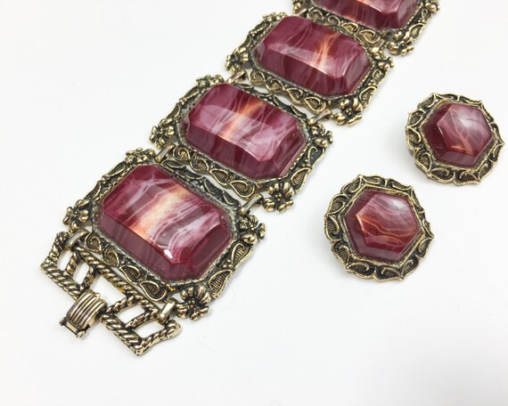 1940s Pink Chunky Bracelet & Earrings Set | 40s R… - image 2