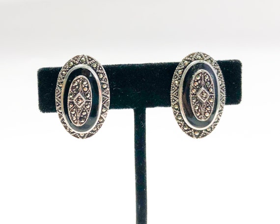 1980s Silver Marcasite Earrings |80s Silver & Mar… - image 3