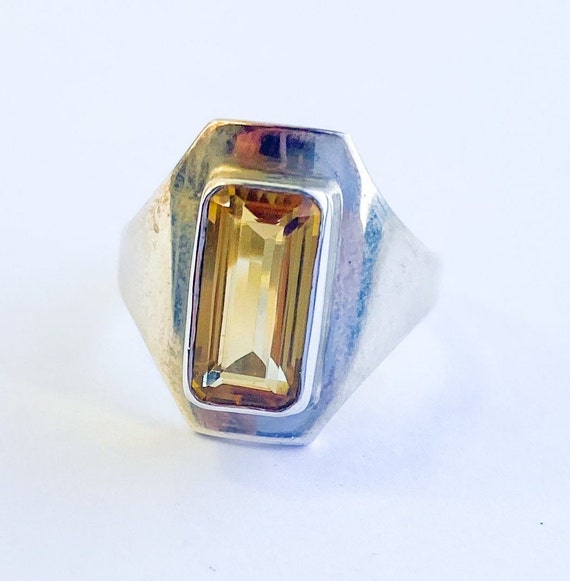 1970s Silver & Topaz Ring | 70s Topaz Glass Silve… - image 1