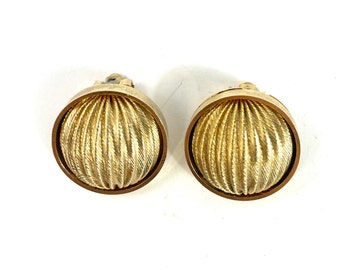 1980s Gold Brushed Circle Earrings | 80s Gold Circle Earrings | Clip Earrings