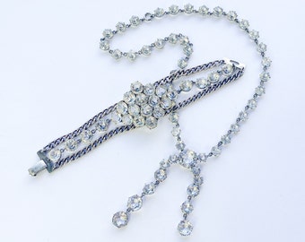 1940er Jahre Vintage Bergkristall Kette Armband-Set | Sterling Silber, Old Hollywood Glamour