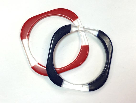 1960s  Red & Blue Bangle Bracelets | 60s Red Blue… - image 1
