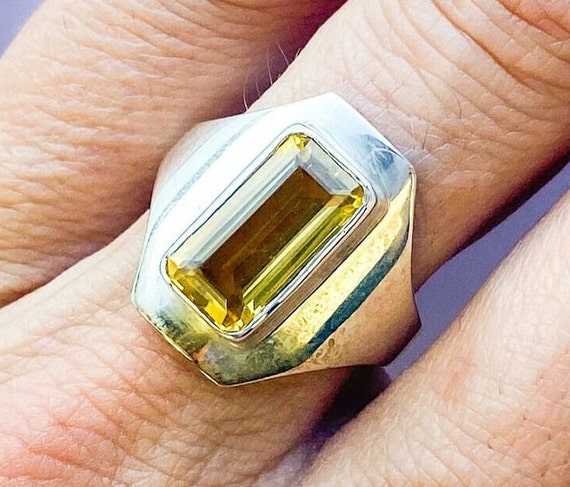 1970s Silver & Topaz Ring | 70s Topaz Glass Silve… - image 4