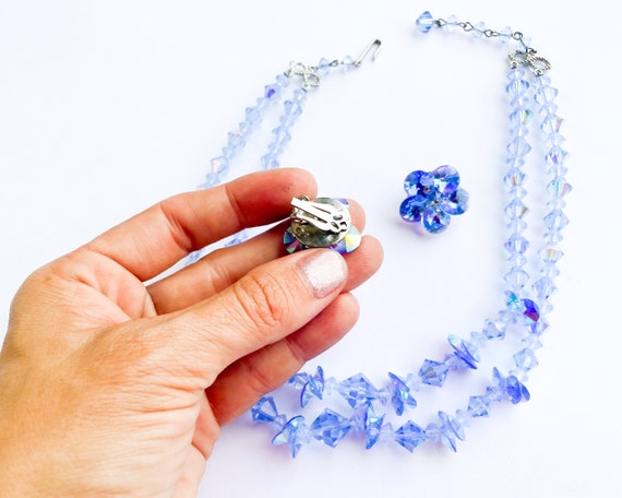 1950s Blue Crystal Necklace Set | 50s Blue Glass … - image 6