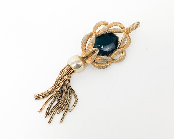 1960s Gold & Black Pendant | 60s Brushed Gold Pen… - image 2