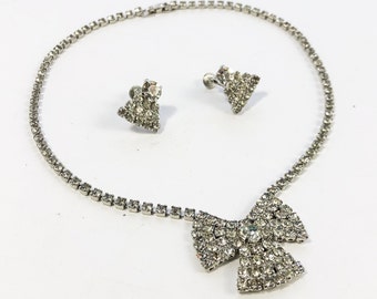 1950s Rhinestone Necklace Set | 50s Rhinestone Bow Necklace Set | Rhinestone Choker Set