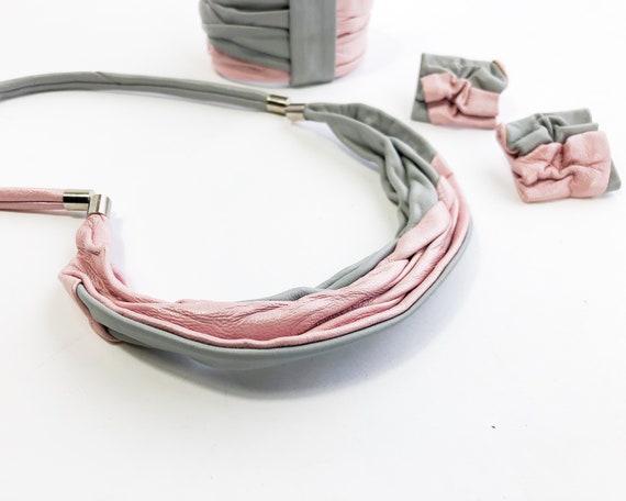 1990s Pink & Gray Leather Jewelry Set | 90s Pink … - image 7