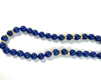 1980s Lapis Lazuli Beaded Necklace | 80s Blue Single Strand Lapis Necklace