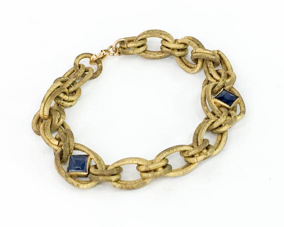 1930s Gold & Glass Chain Bracelet | 30s Gold Link… - image 5