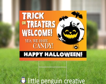 Halloween "Trick-or-Treaters Welcome" 18x24" Double-Sided Orange "We Have Candy" Yard Sign