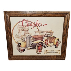 Vintage 1979 T. Cathey 1930 Chrysler Model 70 Roadster Framed Wall Art