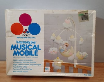 Vintage Dolly Teddy Bear Musical Crib Mobile - Etsy 日本