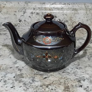 Vintage Japanese Hand Painted Porcelain Brown Teapot