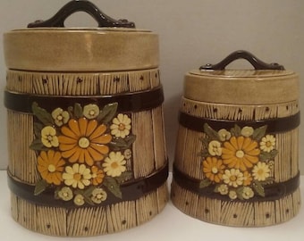 Vintage Daisy Floral Barrel Canister Set