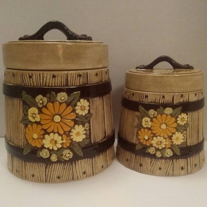 Vintage Daisy Floral Barrel Canister Set image 1