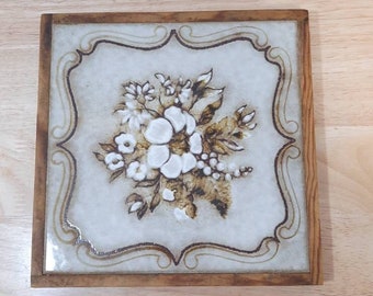 Italian Ceramic Tile Trivet With Wooden Frame