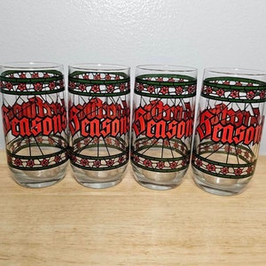 Vintage Season&#39;s Greetings Stained Glass Holiday Tumblers