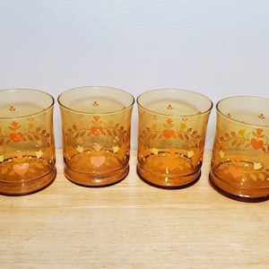 Vintage Franco Amber Floral Drinking Glasses