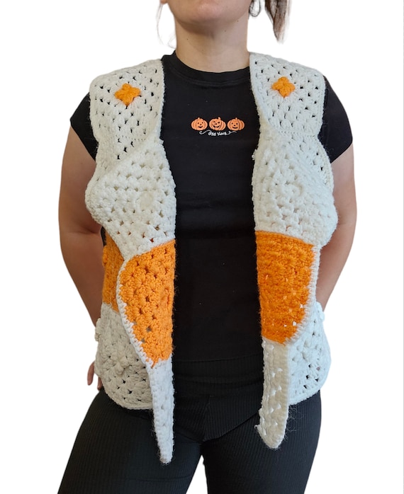 Vintage Handmade Orange & White Crochet Vest