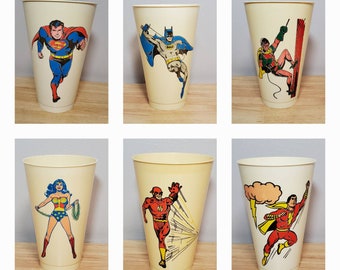 Vintage 70's DC Comics Superhero Collectible Plastic Cups