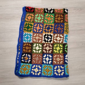 Vintage 70s Handmade Crochet Granny Square Afghan Throw