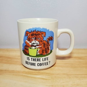 Vintage 80's Cat "Is There Life Before Coffee?" Coffee Mug
