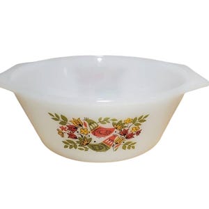 Vintage 60&#39;s Arcopal France Individual Milk Glass Casserole Dish