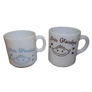 Vintage Hazel Atlas Milk Glass Grandparent Mugs Grandma Mug Grandpa Mug