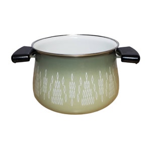 Vintage Green Geometric Diamonds Enamelware Pan