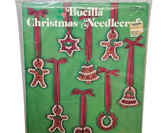 Vintage Bucilla #2824 Jeweled Holiday Ornaments "Gingerbread Cookies" Christmas Needlecraft Kit New In Package