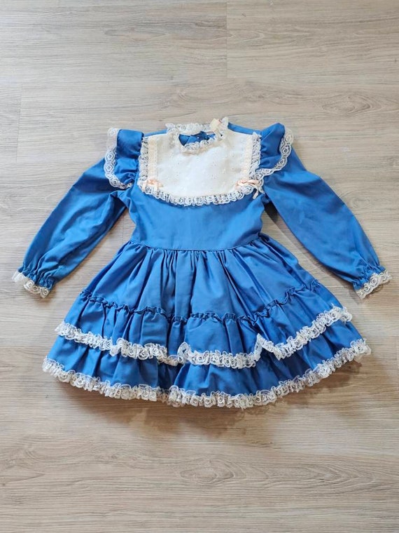 Vintage 80's Miss Quality Girls Size 5 Blue Ruffle