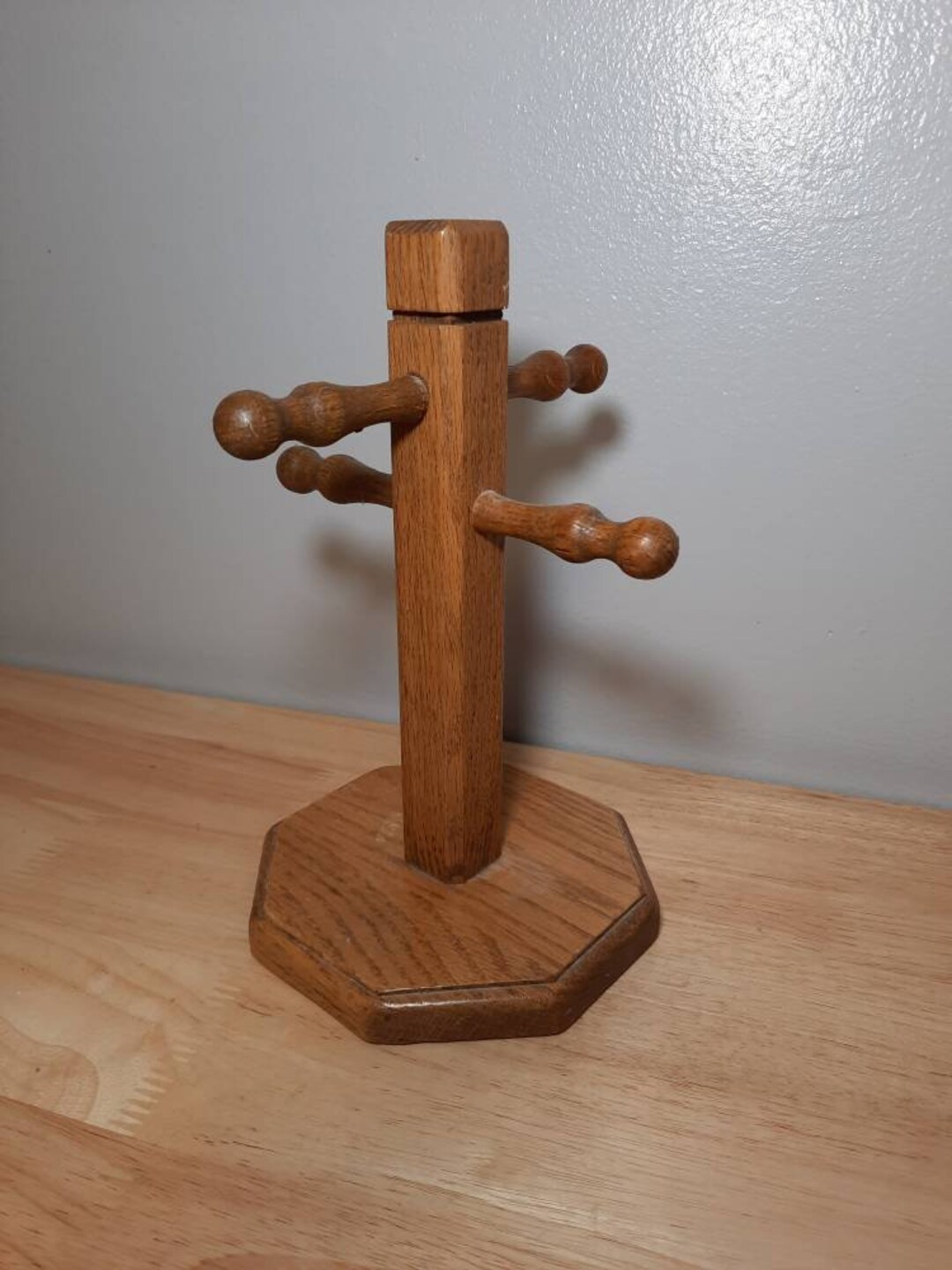 Vintage Wooden Mug Tree Holder Stand Etsy