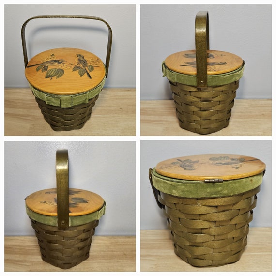 Vintage 1971 Decoupaged Round Woven Basket Purse - image 4