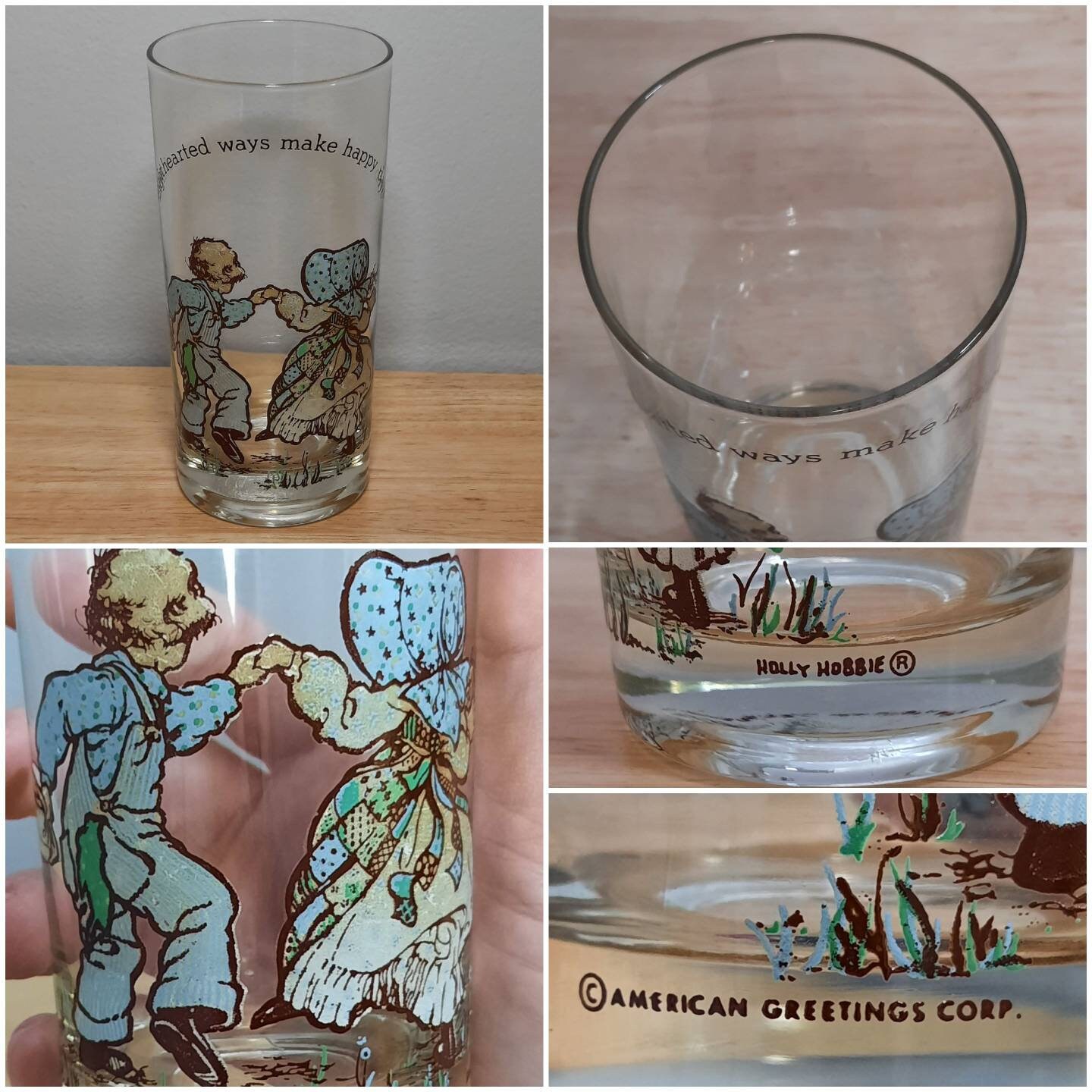 Vintage American Greetings Holly Hobbie Drinking Glass Choose From Fun is  Doubled / Time to Be Happy / Sunshine Starts in Happy Hearts 
