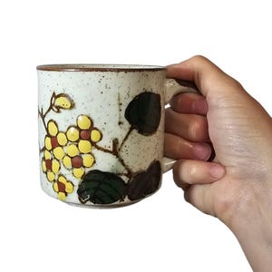 Vintage Handpainted Yellow Floral Speckled Stoneware Coffee Mug