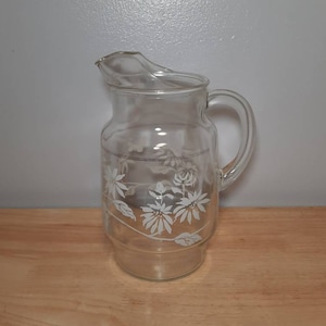 Vintage Glass Floral Drink Pitcher