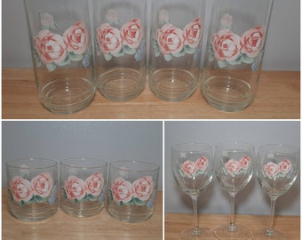 Vintage 1988 Pfaltzgraff Secret Rose Discontinued Glassware Set
