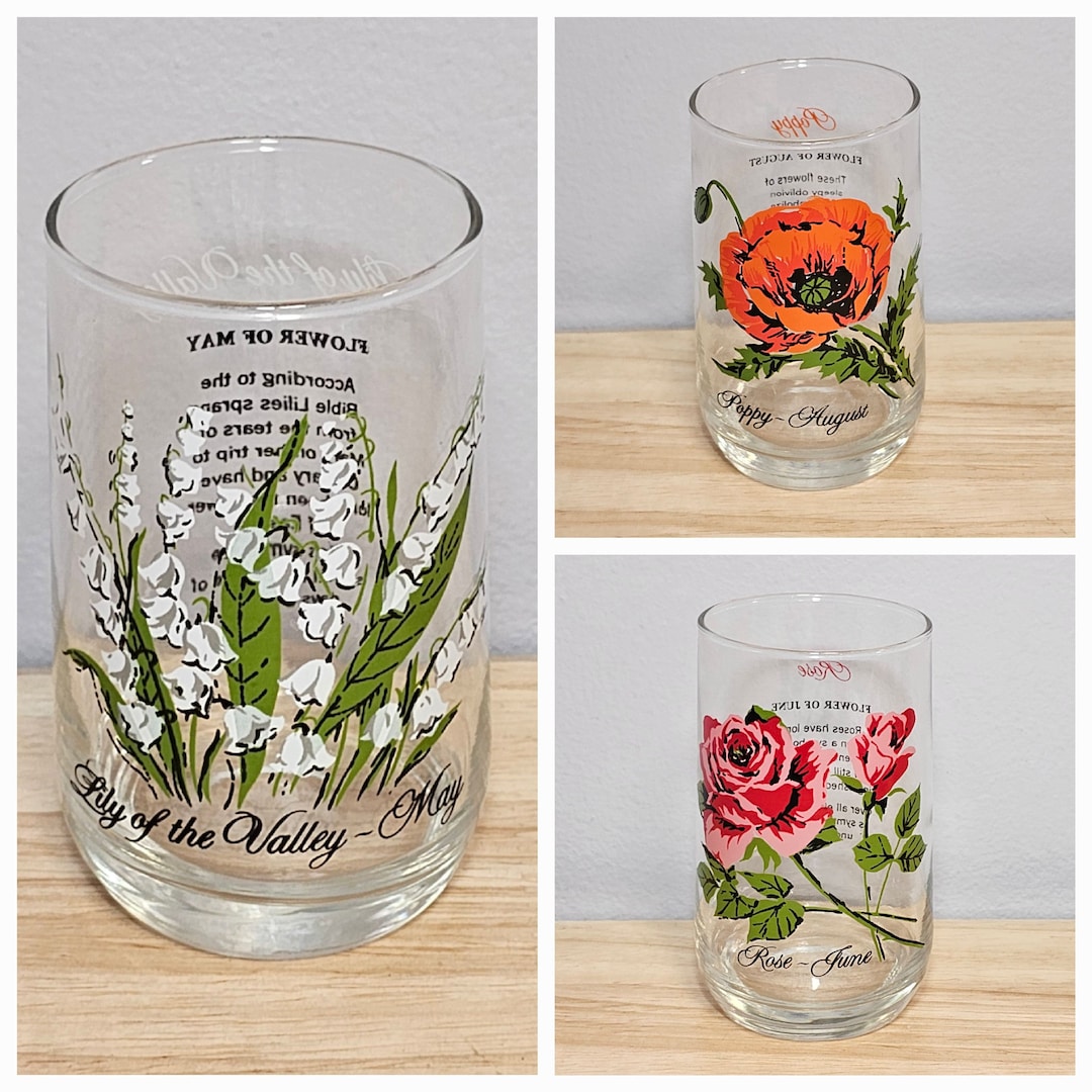 Vintage 70's Brockway Glass Flower of the Month Glassware Etsy