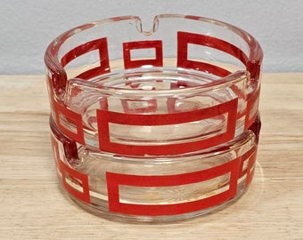 Vintage 1950's Mid Century Modern Red & Gold 3.5" Glass Ashtrays Set of 2