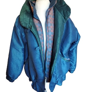 DirtyBirdiesVintage 90's Puffy Blue Winter Coat Vintage Cold Weather Coat with Elbow Patches Size Large