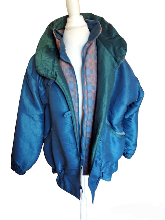 90's Puffy Blue Winter Coat Vintage Cold Weather Coat With Elbow Patches  Size Large 
