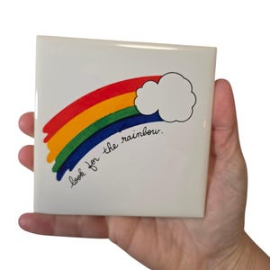 Vintage 80's Look For The Rainbow 4.25" Ceramic Tile Trivet
